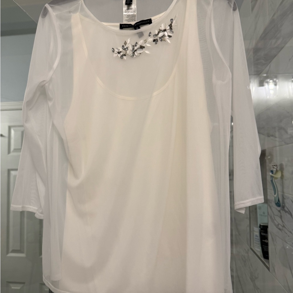 Elegant White Sheer Top with Embellishments